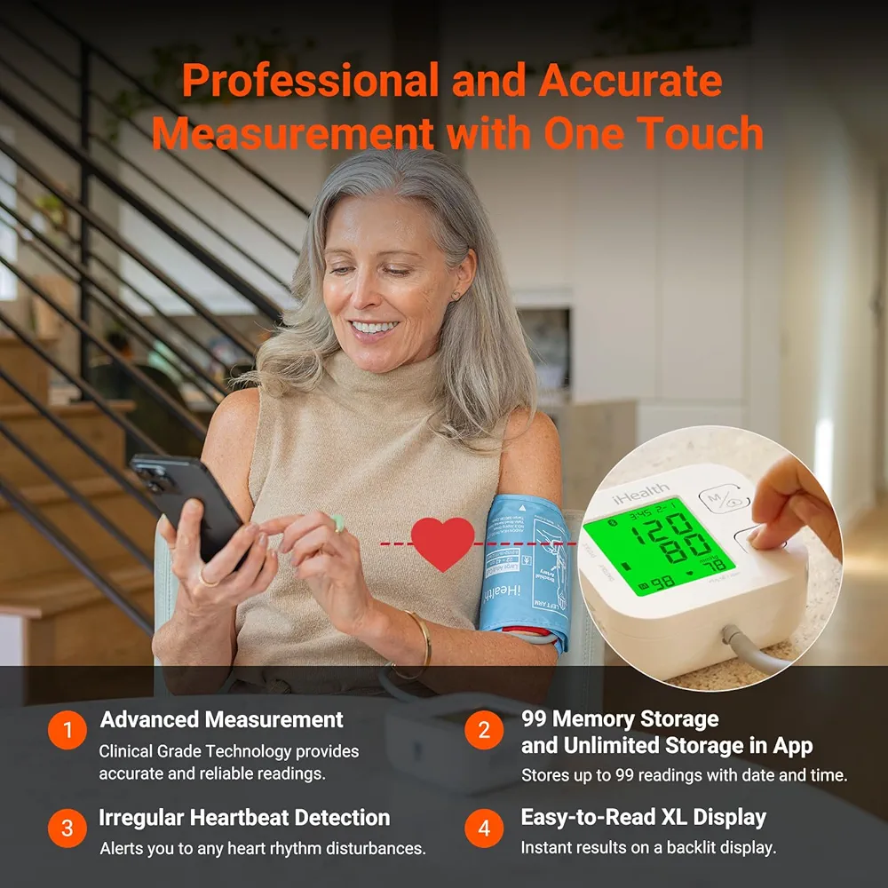 iHealth Track Smart Upper Arm Blood Pressure Monitor with Wide Range Cuff that fits Standard to Large Adult Arms, Bluetooth Compatible for iOS & Android Devices - Image 2