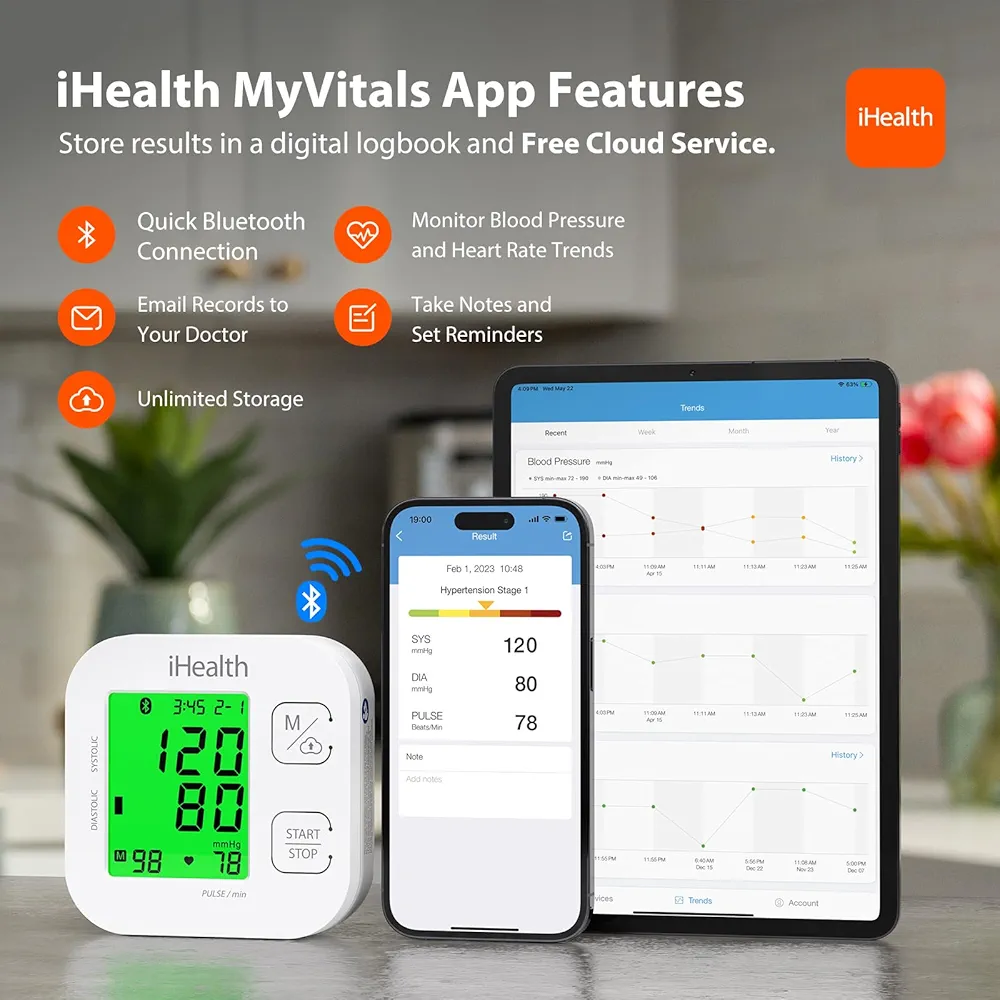 iHealth Track Smart Upper Arm Blood Pressure Monitor with Wide Range Cuff that fits Standard to Large Adult Arms, Bluetooth Compatible for iOS & Android Devices - Image 6