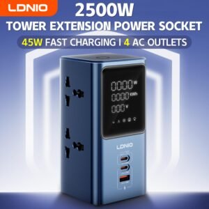 LDNIO 45W Vertical Tower Power Strip Socket Multi Universal Outlets Extension Cord QC PD USB C Fast Charger Screen EU Plug