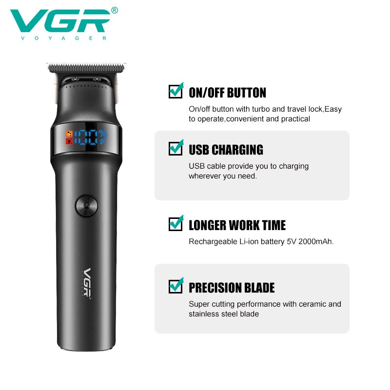 VGR Professional Beard Hair Trimmer For Men Electric Hair Clipper Waterproof Facial Trimer Haircut Machine Rechargeable V-987 - Image 2
