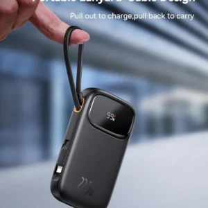 Baseus Fast Charge Power Bank Dual-Cable Digital Display 10000mAh 22.5W,Black Battery Pack Power Bank Compatible with iPhone 15/14/13,Samsung,Galaxy,MacBook,Dell