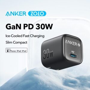 Anker A2698 ZOLO 30W GaN Charger, Compact Single-Port PD Fast Charging Adapter compatible with Apple iPhone 12, iPhone 13, iPhone X, Samsung Galaxy S20 and newer, Samsung Galaxy S21